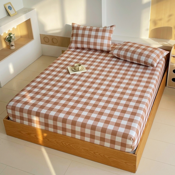 91家纺网 家纺一手货源 找家纺 慕尚家纺 2025新款全棉纯棉老粗布条格床笠款凉席席子 艾格-咖