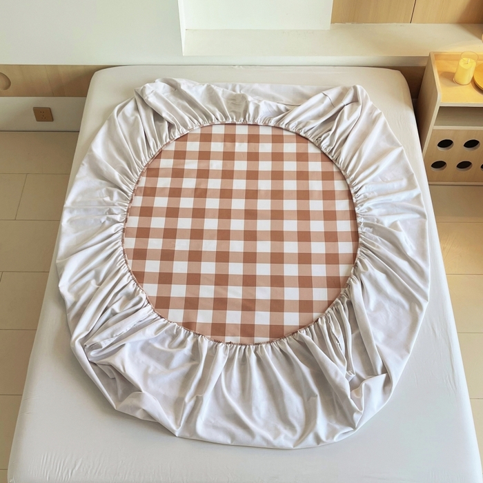 91家纺网 家纺一手货源 找家纺 慕尚家纺 2025新款全棉纯棉老粗布条格床笠款凉席席子 艾格-咖