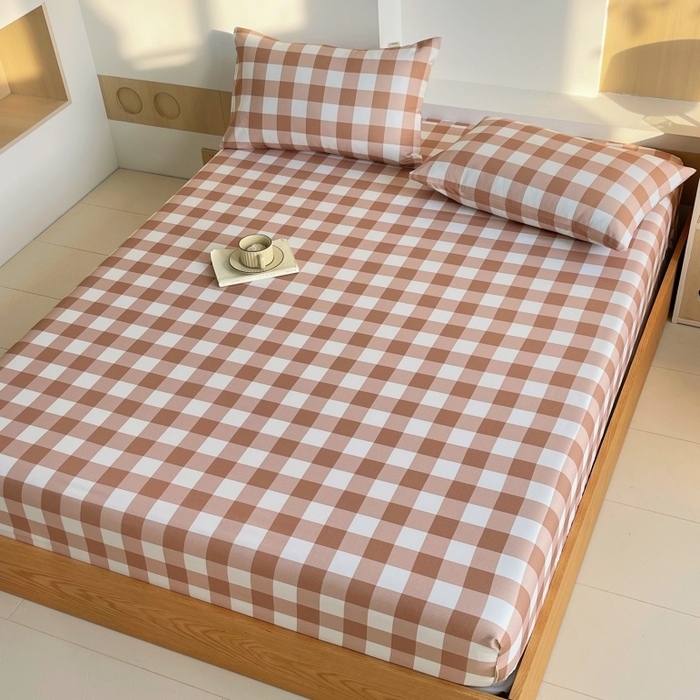 91家纺网 家纺一手货源 找家纺 慕尚家纺 2025新款全棉纯棉老粗布条格床笠款凉席席子 艾格-咖