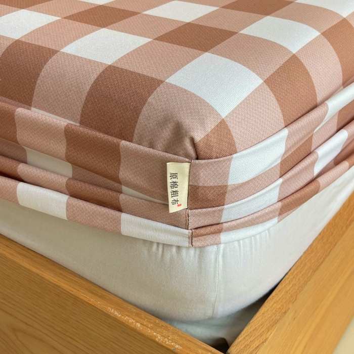 91家纺网 家纺一手货源 找家纺 慕尚家纺 2025新款全棉纯棉老粗布条格床笠款凉席席子 艾格-咖