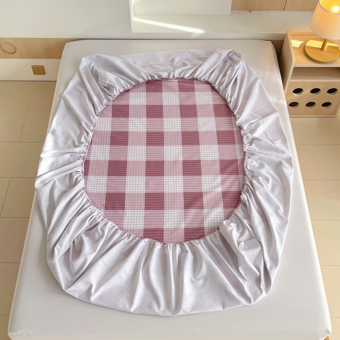 91家纺网 家纺一手货源 找家纺 慕尚家纺 2025新款全棉纯棉老粗布条格床笠款凉席席子 格律-豆沙