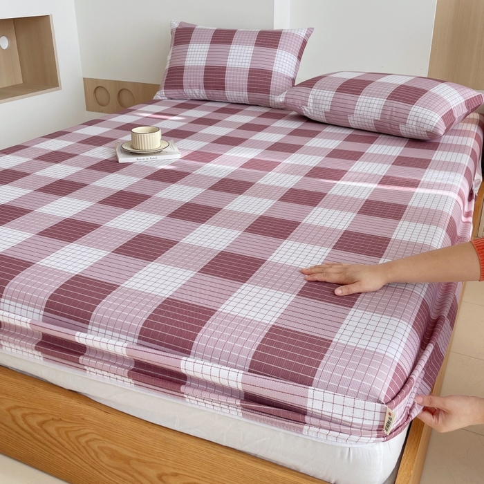 91家纺网 家纺一手货源 找家纺 慕尚家纺 2025新款全棉纯棉老粗布条格床笠款凉席席子 格律-豆沙