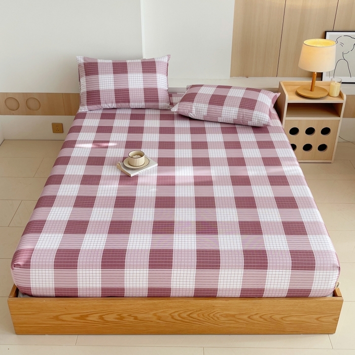 91家纺网 家纺一手货源 找家纺 慕尚家纺 2025新款全棉纯棉老粗布条格床笠款凉席席子 格律-豆沙