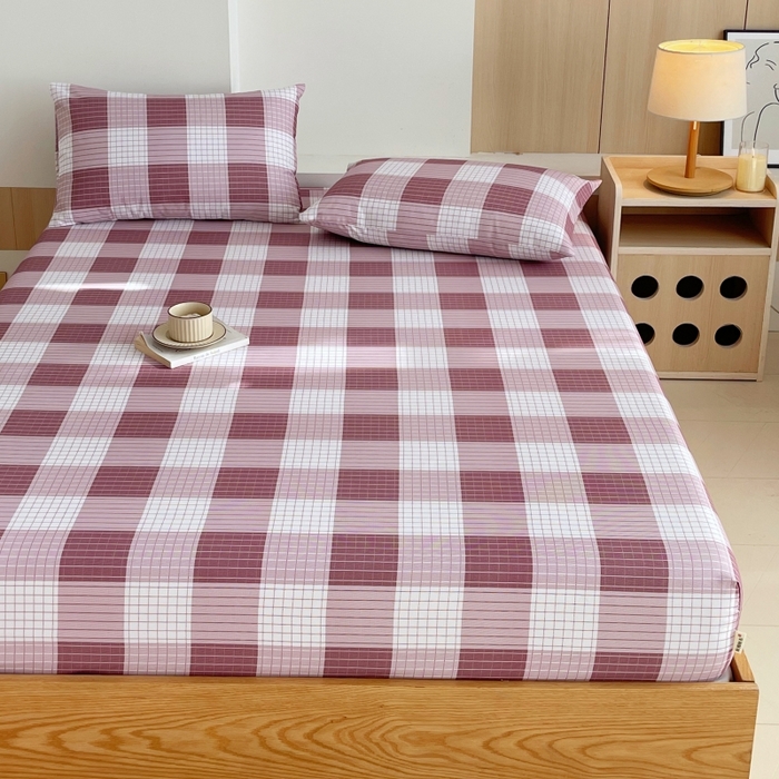 91家纺网 家纺一手货源 找家纺 慕尚家纺 2025新款全棉纯棉老粗布条格床笠款凉席席子 格律-豆沙