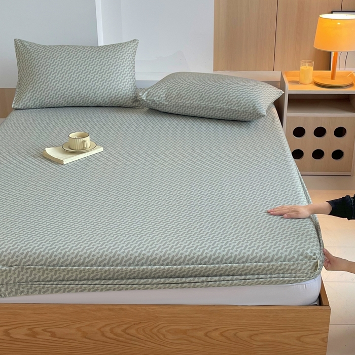 91家纺网 家纺一手货源 找家纺 慕尚家纺 2025新款全棉纯棉老粗布条格床笠款凉席席子 卡罗拉-绿