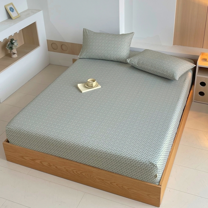 91家纺网 家纺一手货源 找家纺 慕尚家纺 2025新款全棉纯棉老粗布条格床笠款凉席席子 卡罗拉-绿