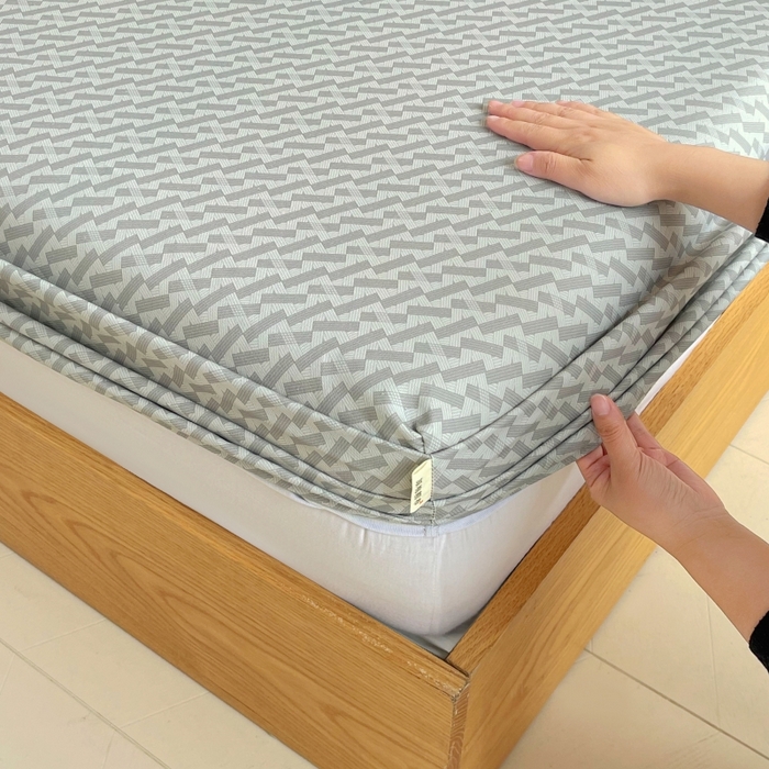 91家纺网 家纺一手货源 找家纺 慕尚家纺 2025新款全棉纯棉老粗布条格床笠款凉席席子 卡罗拉-绿