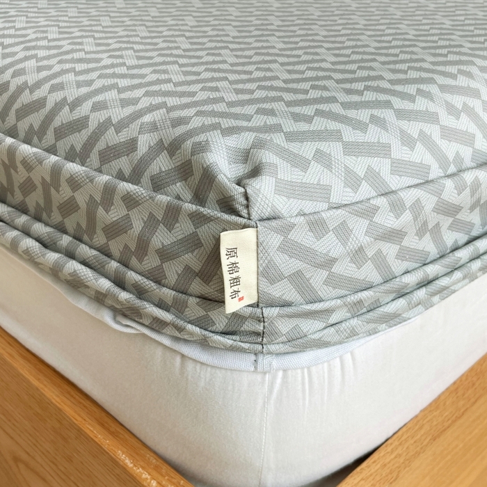 91家纺网 家纺一手货源 找家纺 慕尚家纺 2025新款全棉纯棉老粗布条格床笠款凉席席子 卡罗拉-绿