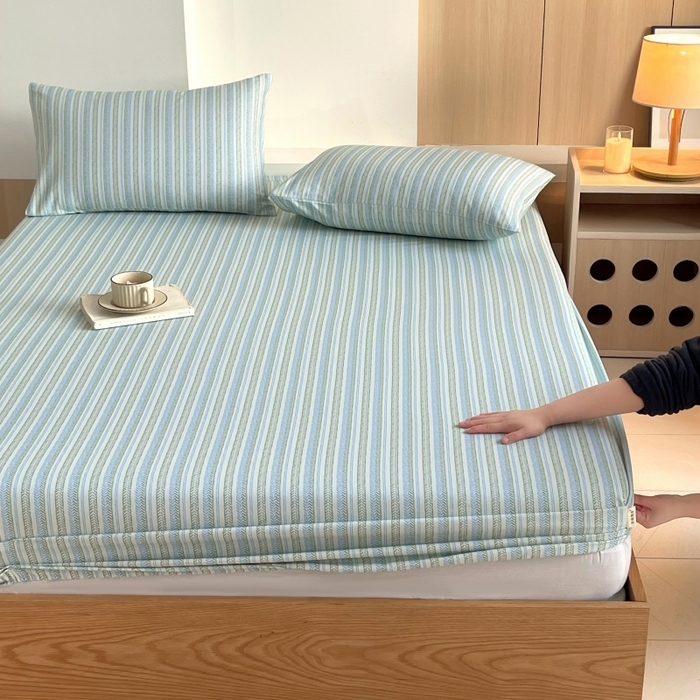 91家纺网 家纺一手货源 找家纺 慕尚家纺 2025新款全棉纯棉老粗布条格床笠款凉席席子 米亚