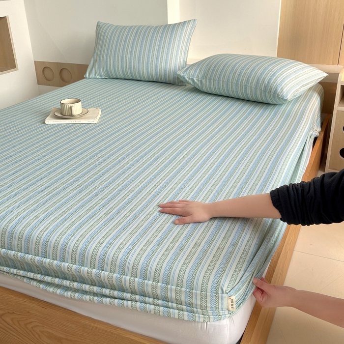 91家纺网 家纺一手货源 找家纺 慕尚家纺 2025新款全棉纯棉老粗布条格床笠款凉席席子 米亚