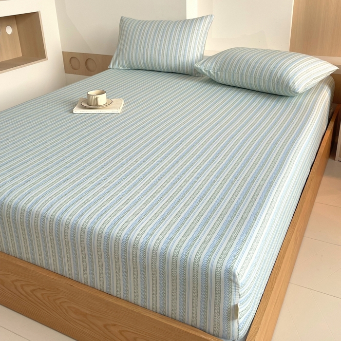 91家纺网 家纺一手货源 找家纺 慕尚家纺 2025新款全棉纯棉老粗布条格床笠款凉席席子 米亚