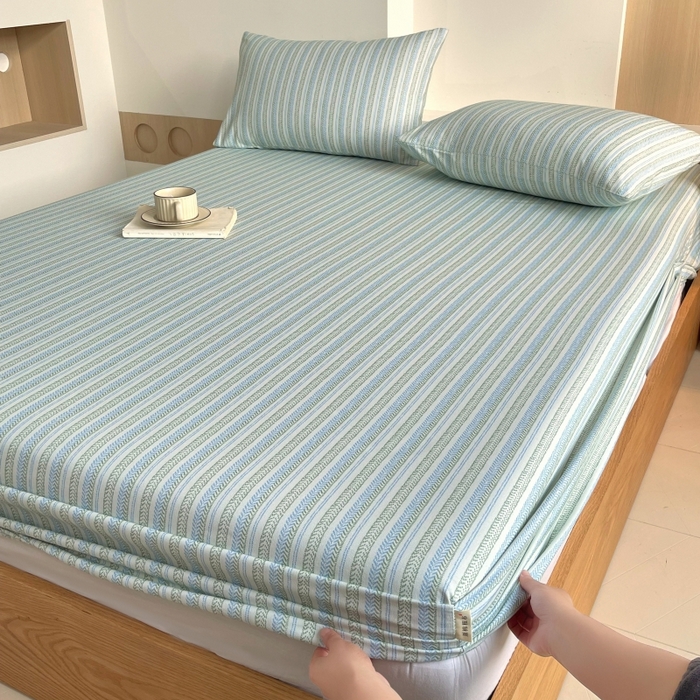 91家纺网 家纺一手货源 找家纺 慕尚家纺 2025新款全棉纯棉老粗布条格床笠款凉席席子 米亚