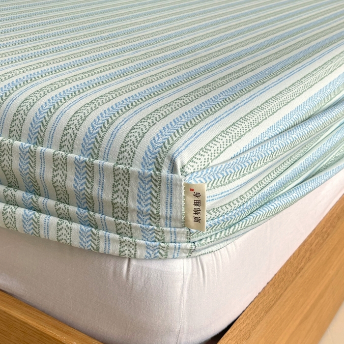 91家纺网 家纺一手货源 找家纺 慕尚家纺 2025新款全棉纯棉老粗布条格床笠款凉席席子 米亚