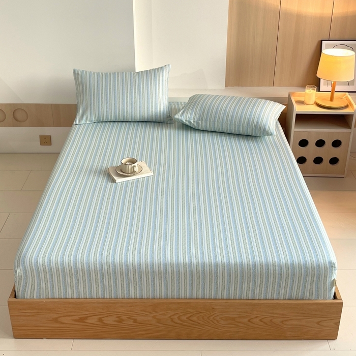 91家纺网 家纺一手货源 找家纺 慕尚家纺 2025新款全棉纯棉老粗布条格床笠款凉席席子 米亚