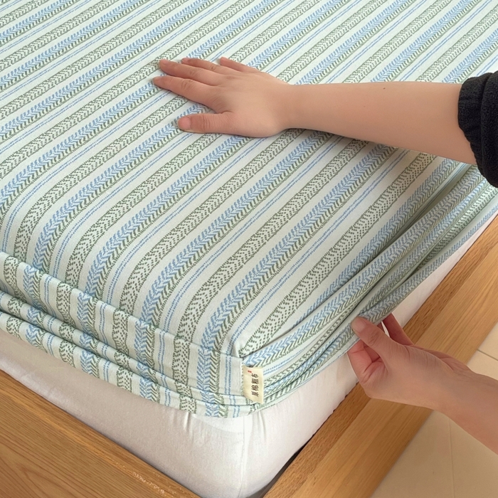 91家纺网 家纺一手货源 找家纺 慕尚家纺 2025新款全棉纯棉老粗布条格床笠款凉席席子 米亚