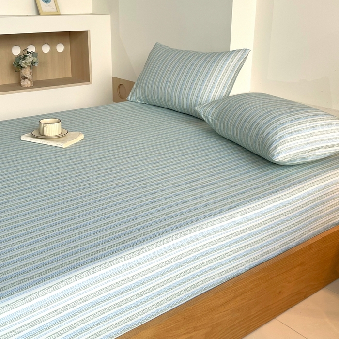 91家纺网 家纺一手货源 找家纺 慕尚家纺 2025新款全棉纯棉老粗布条格床笠款凉席席子 米亚