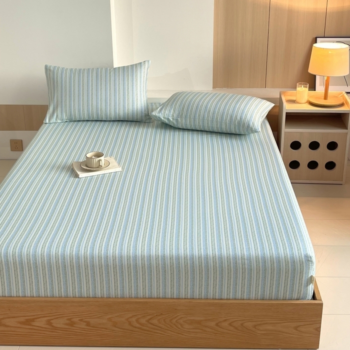 91家纺网 家纺一手货源 找家纺 慕尚家纺 2025新款全棉纯棉老粗布条格床笠款凉席席子 米亚