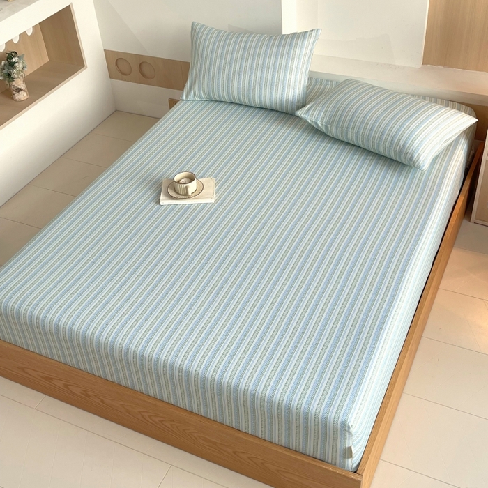 91家纺网 家纺一手货源 找家纺 慕尚家纺 2025新款全棉纯棉老粗布条格床笠款凉席席子 米亚