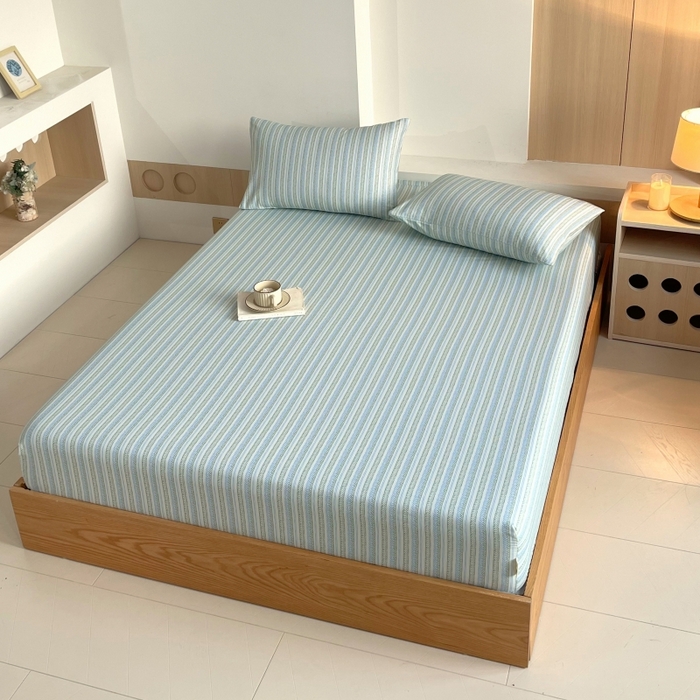 91家纺网 家纺一手货源 找家纺 慕尚家纺 2025新款全棉纯棉老粗布条格床笠款凉席席子 米亚