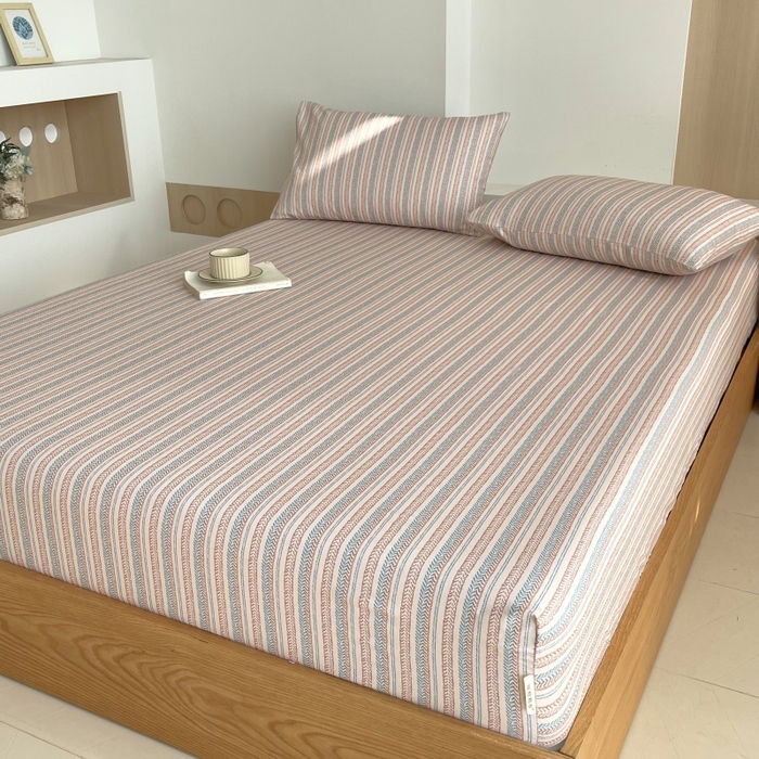 91家纺网 家纺一手货源 找家纺 慕尚家纺 2025新款全棉纯棉老粗布条格床笠款凉席席子 米亚-驼