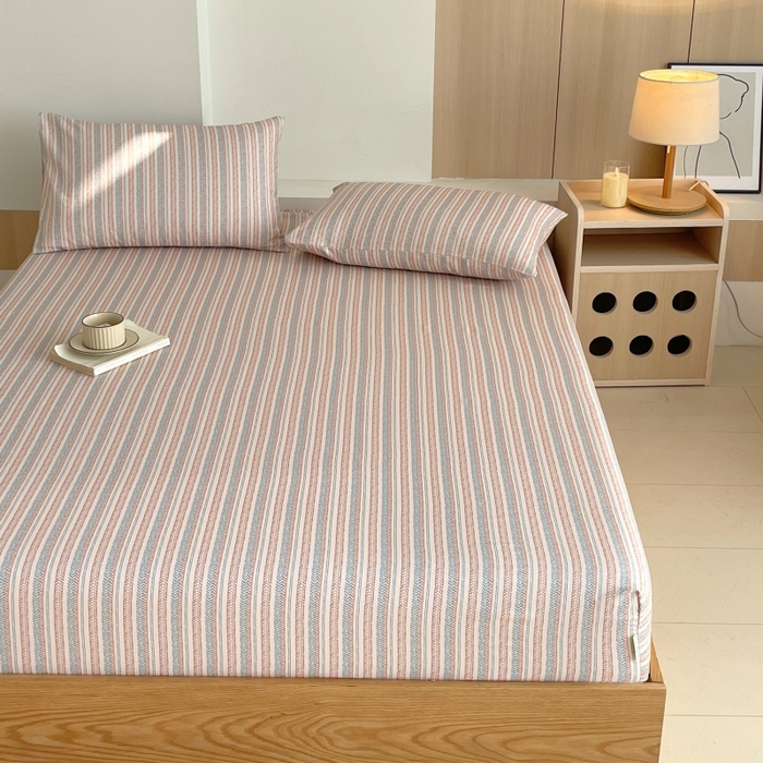 91家纺网 家纺一手货源 找家纺 慕尚家纺 2025新款全棉纯棉老粗布条格床笠款凉席席子 米亚-驼