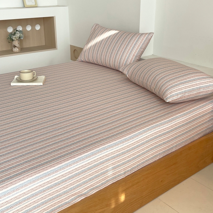 91家纺网 家纺一手货源 找家纺 慕尚家纺 2025新款全棉纯棉老粗布条格床笠款凉席席子 米亚-驼