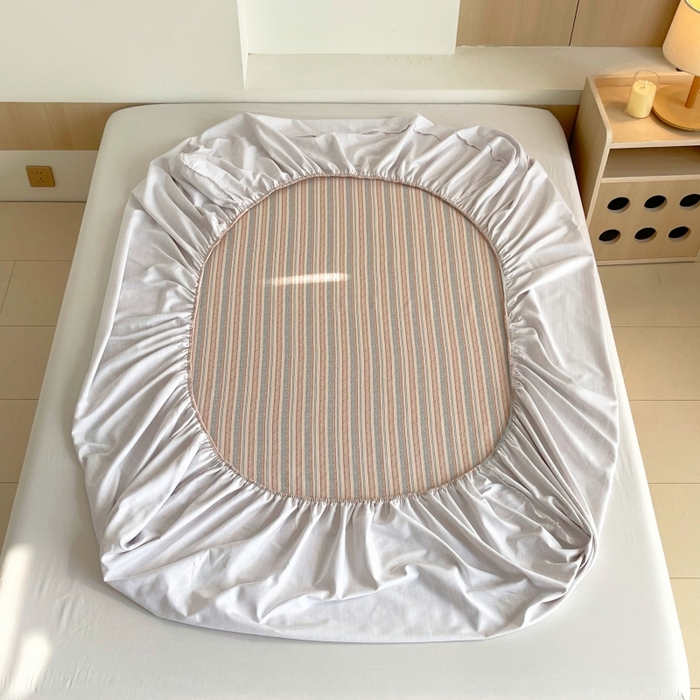 91家纺网 家纺一手货源 找家纺 慕尚家纺 2025新款全棉纯棉老粗布条格床笠款凉席席子 米亚-驼