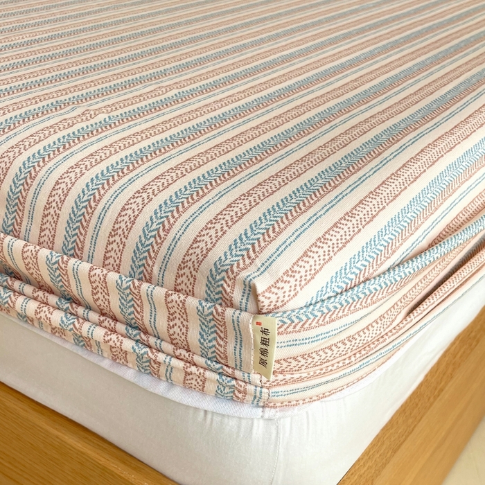 91家纺网 家纺一手货源 找家纺 慕尚家纺 2025新款全棉纯棉老粗布条格床笠款凉席席子 米亚-驼