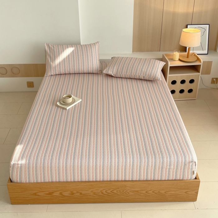 91家纺网 家纺一手货源 找家纺 慕尚家纺 2025新款全棉纯棉老粗布条格床笠款凉席席子 米亚-驼