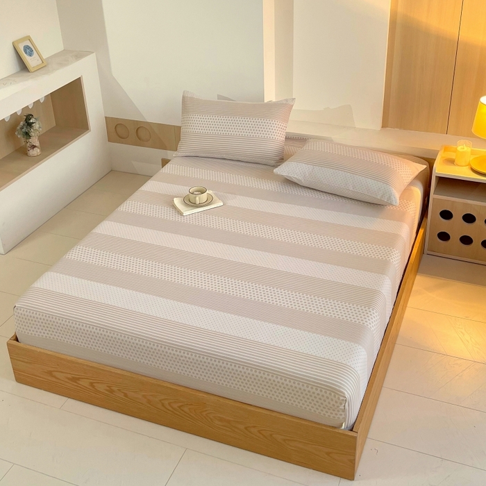 91家纺网 家纺一手货源 找家纺 慕尚家纺 2025新款全棉纯棉老粗布条格床笠款凉席席子 暖光-咖