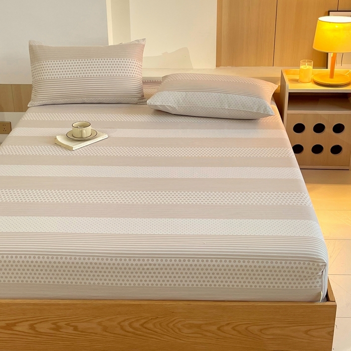 91家纺网 家纺一手货源 找家纺 慕尚家纺 2025新款全棉纯棉老粗布条格床笠款凉席席子 暖光-咖