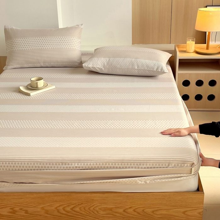 91家纺网 家纺一手货源 找家纺 慕尚家纺 2025新款全棉纯棉老粗布条格床笠款凉席席子 暖光-咖