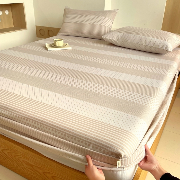 91家纺网 家纺一手货源 找家纺 慕尚家纺 2025新款全棉纯棉老粗布条格床笠款凉席席子 暖光-咖