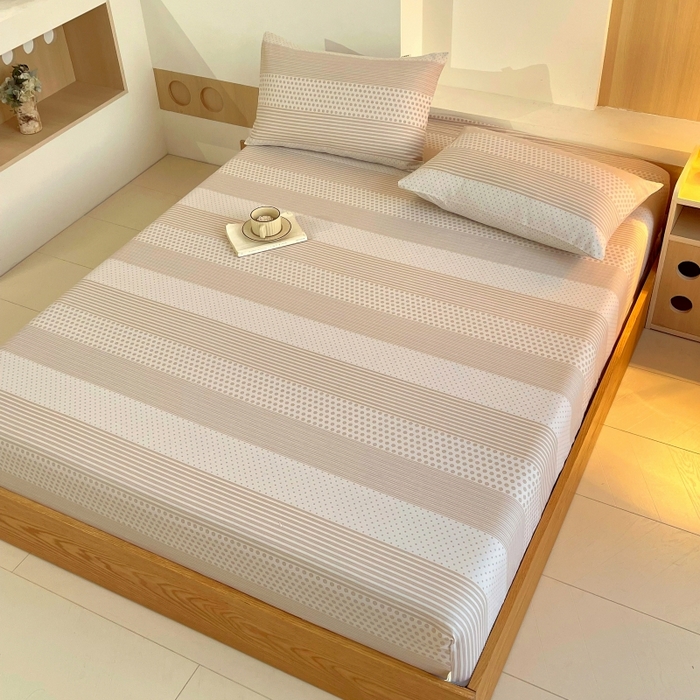 91家纺网 家纺一手货源 找家纺 慕尚家纺 2025新款全棉纯棉老粗布条格床笠款凉席席子 暖光-咖