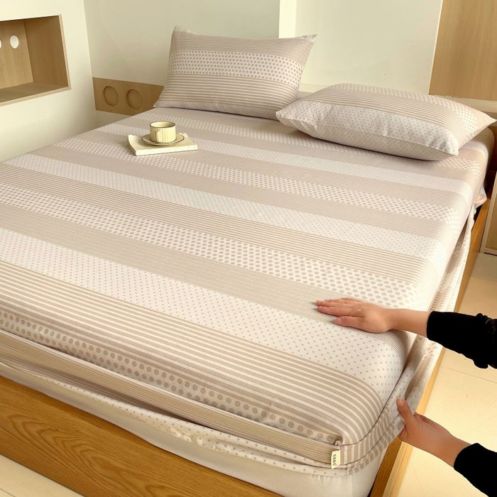 91家纺网 家纺一手货源 找家纺 慕尚家纺 2025新款全棉纯棉老粗布条格床笠款凉席席子 暖光-咖