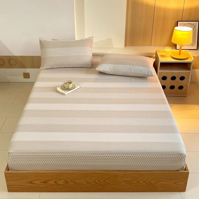 91家纺网 家纺一手货源 找家纺 慕尚家纺 2025新款全棉纯棉老粗布条格床笠款凉席席子 暖光-咖