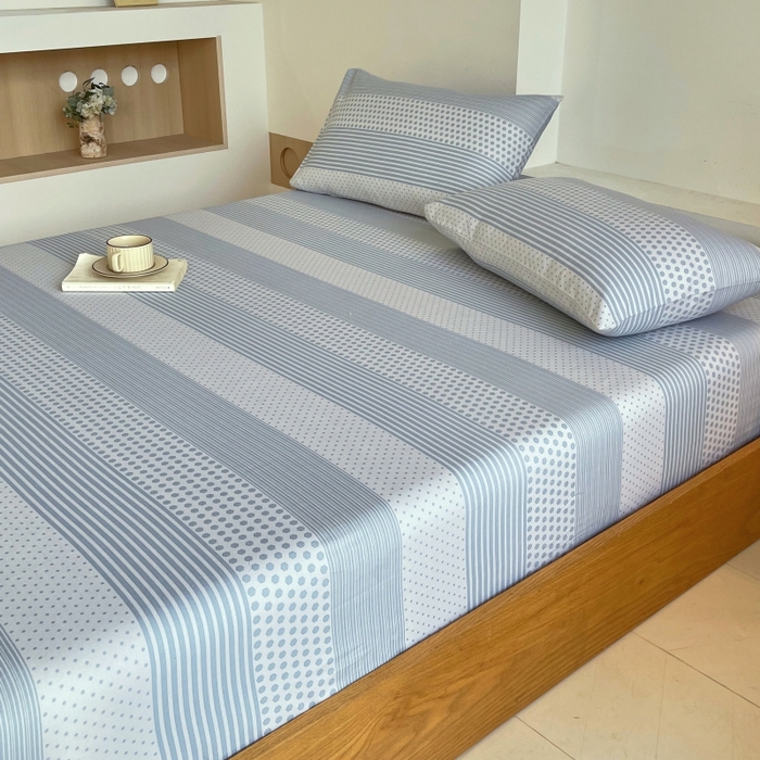 91家纺网 家纺一手货源 找家纺 慕尚家纺 2025新款全棉纯棉老粗布条格床笠款凉席席子 暖光-蓝