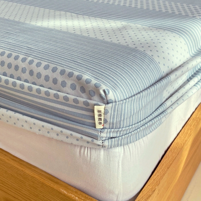 91家纺网 家纺一手货源 找家纺 慕尚家纺 2025新款全棉纯棉老粗布条格床笠款凉席席子 暖光-蓝