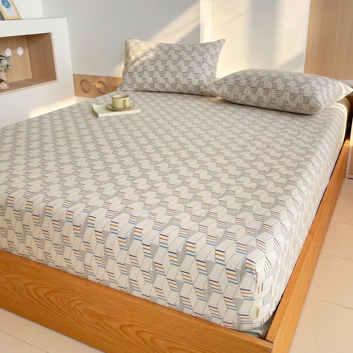 91家纺网 家纺一手货源 找家纺 慕尚家纺 2025新款全棉纯棉老粗布条格床笠款凉席席子 朴雅