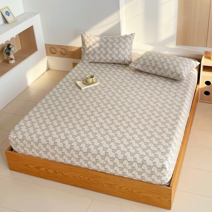 91家纺网 家纺一手货源 找家纺 慕尚家纺 2025新款全棉纯棉老粗布条格床笠款凉席席子 朴雅