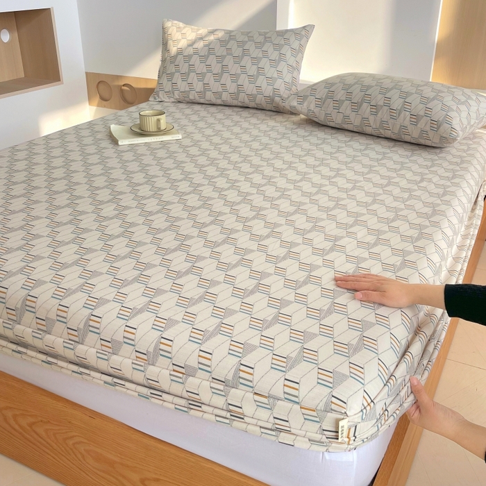 91家纺网 家纺一手货源 找家纺 慕尚家纺 2025新款全棉纯棉老粗布条格床笠款凉席席子 朴雅