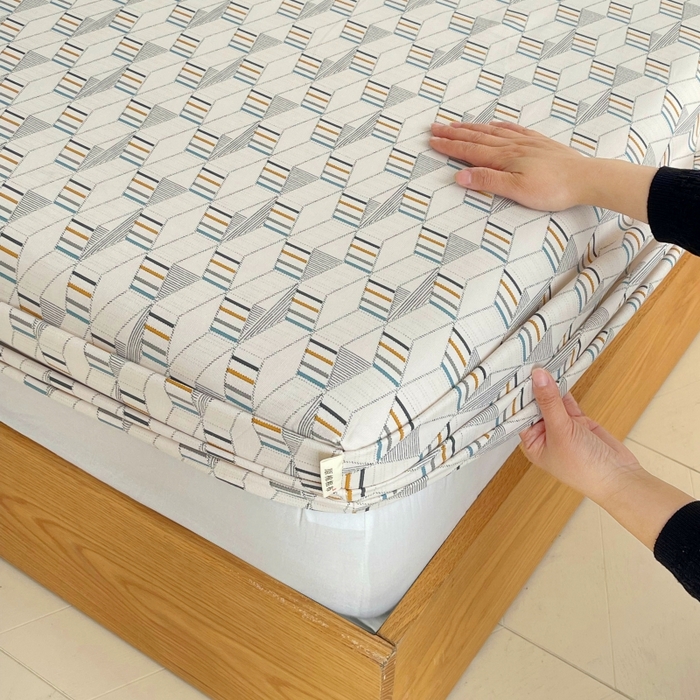 91家纺网 家纺一手货源 找家纺 慕尚家纺 2025新款全棉纯棉老粗布条格床笠款凉席席子 朴雅