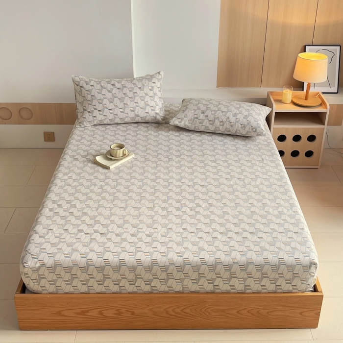 91家纺网 家纺一手货源 找家纺 慕尚家纺 2025新款全棉纯棉老粗布条格床笠款凉席席子 朴雅