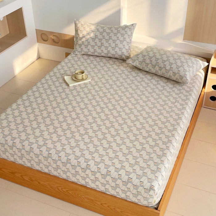 91家纺网 家纺一手货源 找家纺 慕尚家纺 2025新款全棉纯棉老粗布条格床笠款凉席席子 朴雅