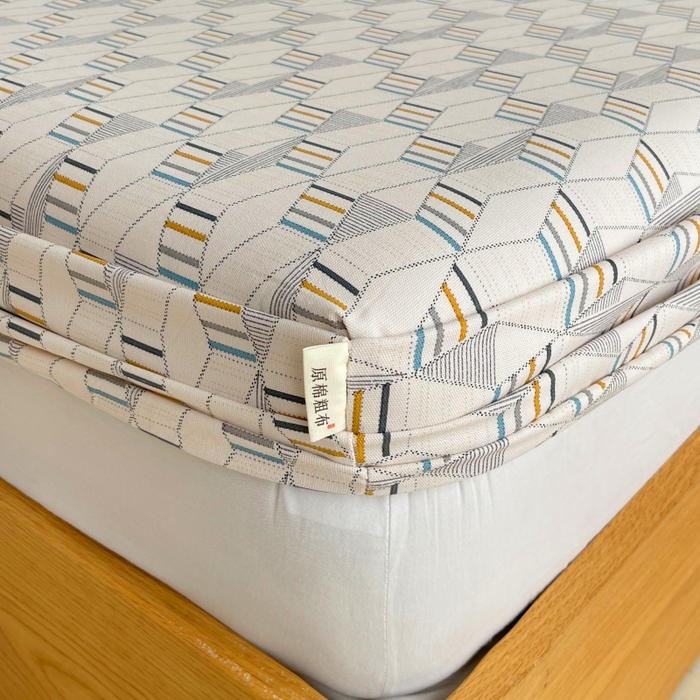 91家纺网 家纺一手货源 找家纺 慕尚家纺 2025新款全棉纯棉老粗布条格床笠款凉席席子 朴雅