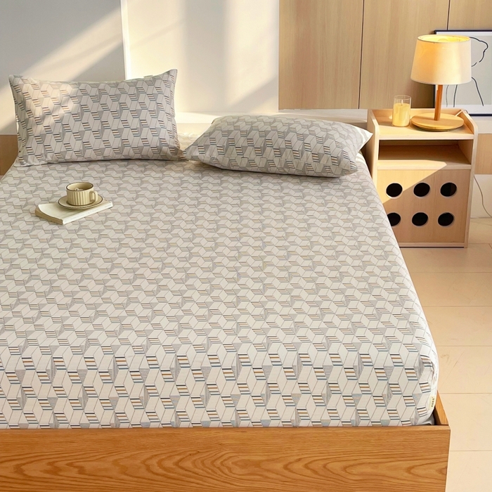 91家纺网 家纺一手货源 找家纺 慕尚家纺 2025新款全棉纯棉老粗布条格床笠款凉席席子 朴雅