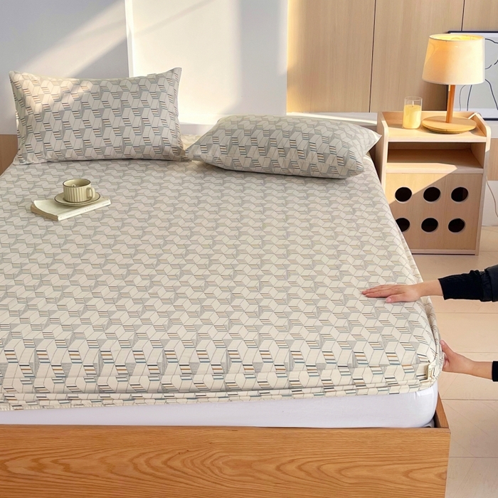 91家纺网 家纺一手货源 找家纺 慕尚家纺 2025新款全棉纯棉老粗布条格床笠款凉席席子 朴雅