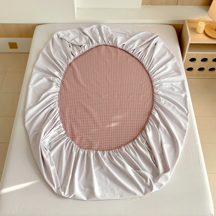 91家纺网 家纺一手货源 找家纺 慕尚家纺 2025新款全棉纯棉老粗布条格床笠款凉席席子 塞约-粉