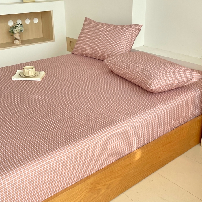 91家纺网 家纺一手货源 找家纺 慕尚家纺 2025新款全棉纯棉老粗布条格床笠款凉席席子 塞约-粉