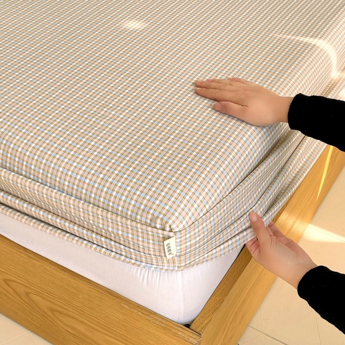 91家纺网 家纺一手货源 找家纺 慕尚家纺 2025新款全棉纯棉老粗布条格床笠款凉席席子 塞约-绿